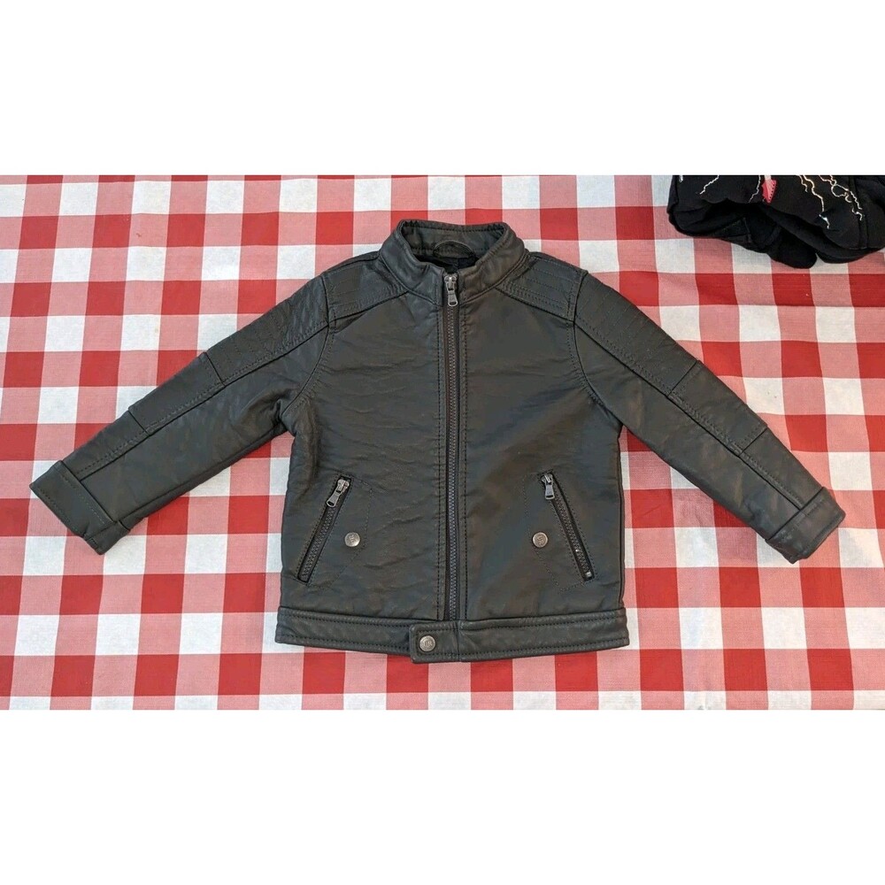 Urban Republic Boys Faux Leather Moto Jacket Black 3T Zip Up